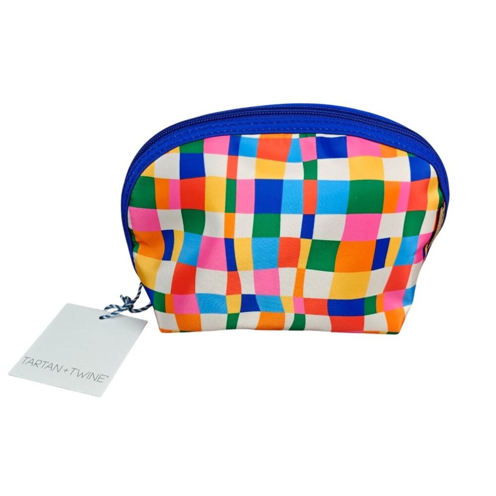 Tartan + Twine Bright Multicolor Round Top Cosmetic Bag Makeup Organizer
